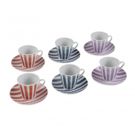 6 COFFEE CUPS SET W/ PLATE STRIPES