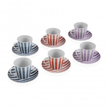 6 TEA CUPS SET W/ PLATE LINES