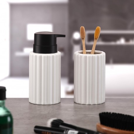 WHITE STRIPED SOAP DISPENSER