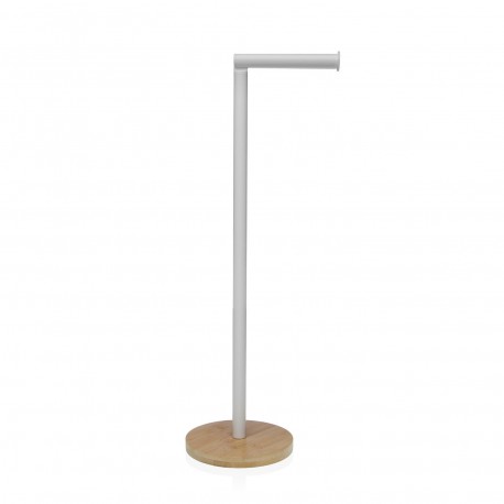WHITE ROLL HOLDER W/ BAMBOO BASE