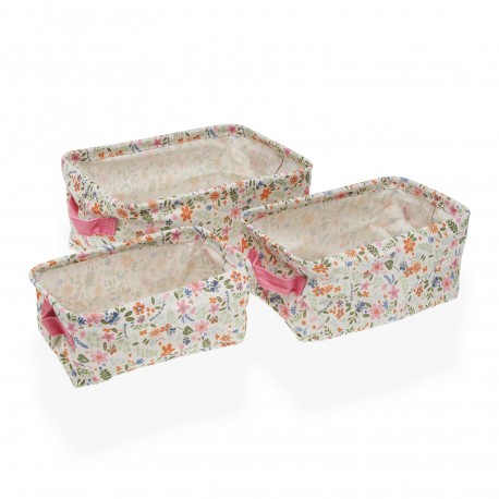 3 RECTANGULAR BASKETS SET FLOWERS