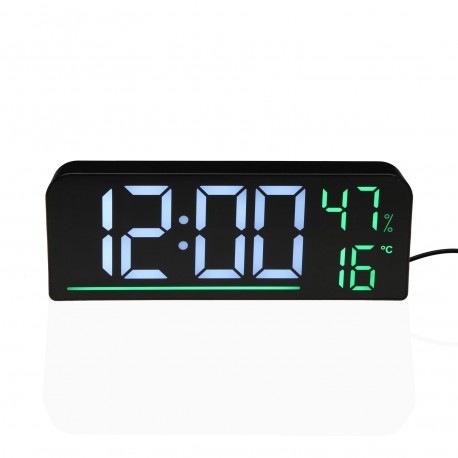 BLACK DIGITAL ALARM CLOCK WHITE GREEN LIGHT