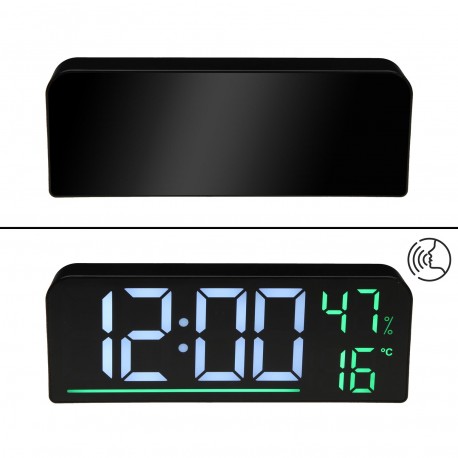 BLACK DIGITAL ALARM CLOCK WHITE GREEN LIGHT