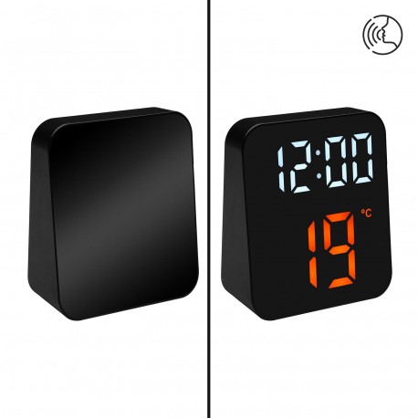 BLACK DIGITAL ALARM CLOCK WHITE ORANGE LIGHT