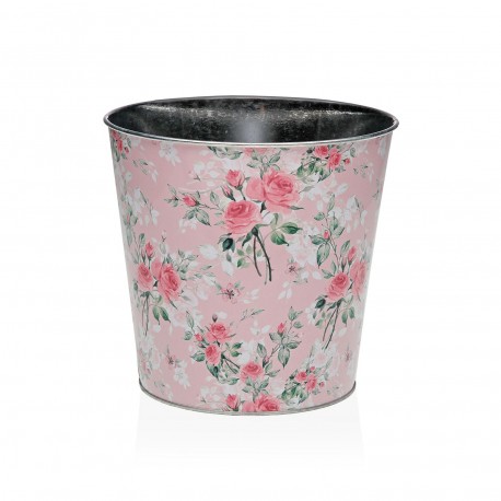 XL PINK METAL POT WITH FLOWERS