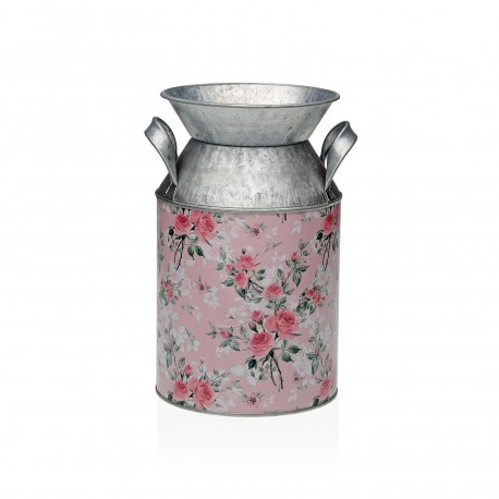 PINK METAL VASE WITH FLOWERS
