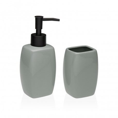 GREY SOAP DISH AND TOOTHBRUSH HOLDER SET
