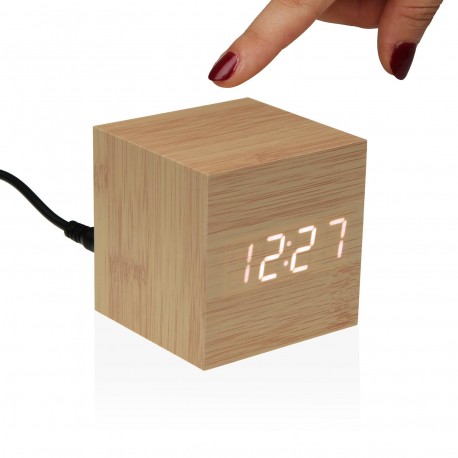 SQUARE WOODEN CLOCK WITH LED