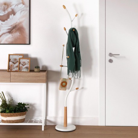 PERCHERO BLANCO CON DETALLES EN MADERA