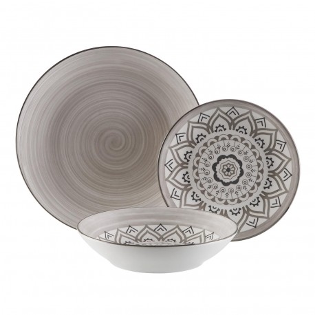VAJILLA 18 PIEZAS MOSAICO GRIS