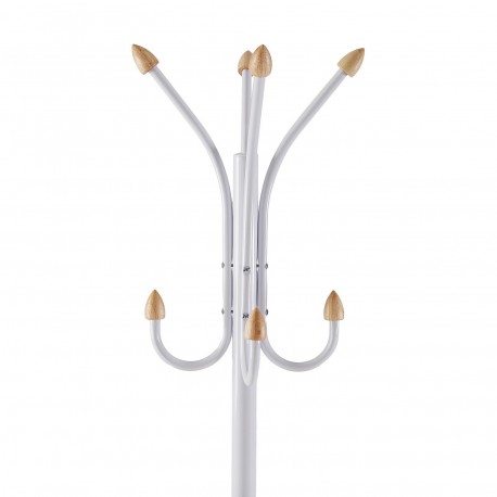 WHITE COAT STAND WITH WOOD TIPS