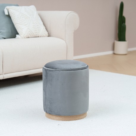GREY VELVET PUFF WITH STORAGE AND TRAY