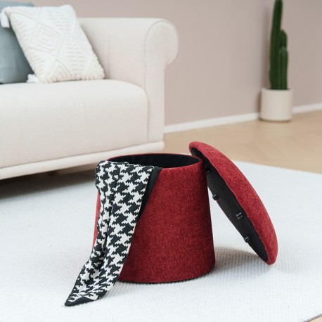 RED PUFF WITH STORAGE