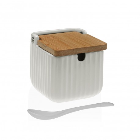 WHITE STRIPED SUGAR BOWL