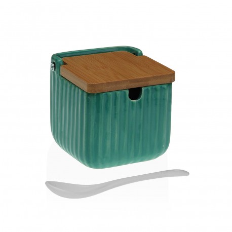 GREEN STRIPED SUGAR BOWL