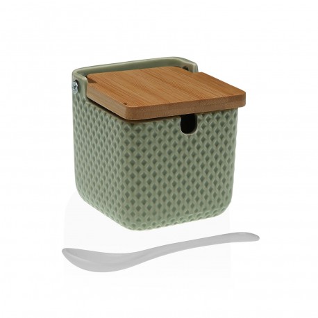 GREEN HONEYCOMB SUGAR BOWL