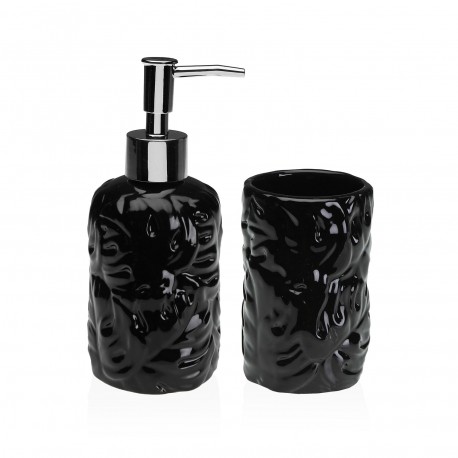 2 PCS BATHROOM SET BLACK LEAVES