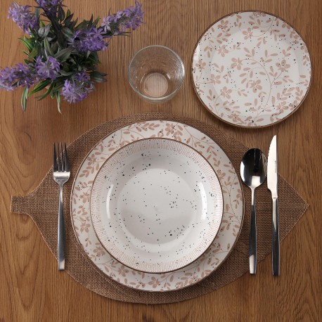 18-PIECE BEIGE FLOWERS DINNER SET