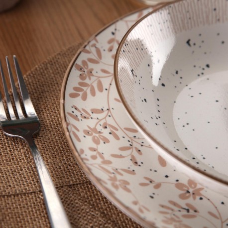 18-PIECE BEIGE FLOWERS DINNER SET