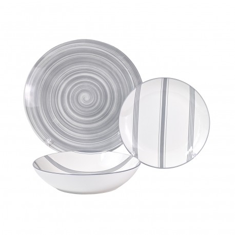18-PIECE GREY VORTEX DINNERWARE