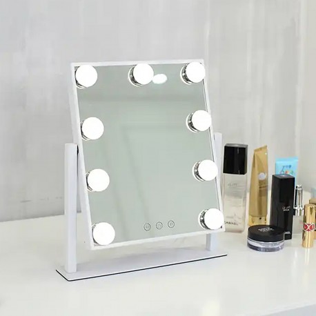 RECTANGULAR MIRROR WITH 9 LED LIGHTS & STAND