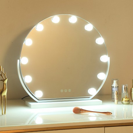 ROUND MIRROR WITH 12 LED LIGHTS & STAND