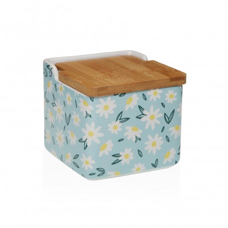 DAISY BLUE BAMBOO LID SALT BOWL