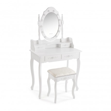 WHITE VANITY WITH STOOL & CHARM LED LIGHTS