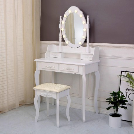 WHITE VANITY WITH STOOL & CHARM LED LIGHTS
