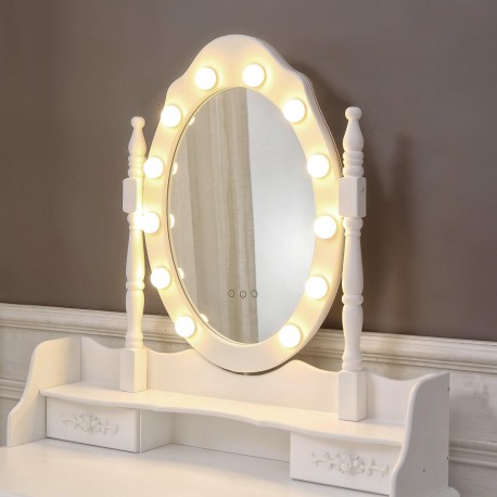 WHITE VANITY WITH STOOL & CHARM LED LIGHTS