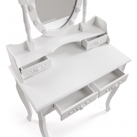 WHITE VANITY WITH STOOL & CHARM LED LIGHTS