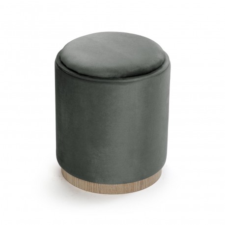 GREY VELVET PUFF WITH STORAGE AND TRAY