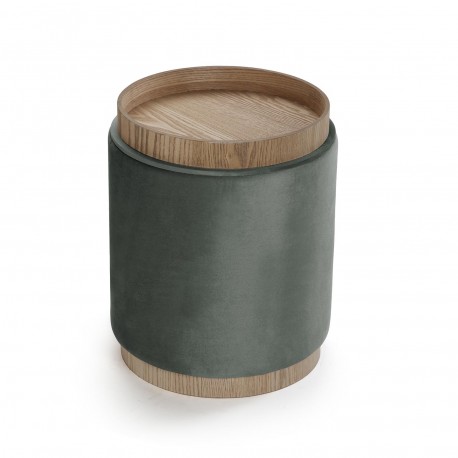 GREY VELVET PUFF WITH STORAGE AND TRAY