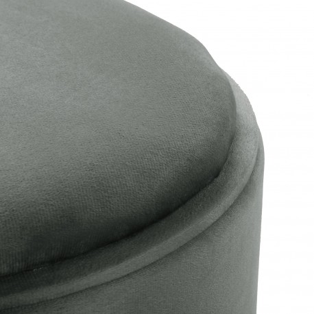 GREY VELVET PUFF WITH STORAGE AND TRAY