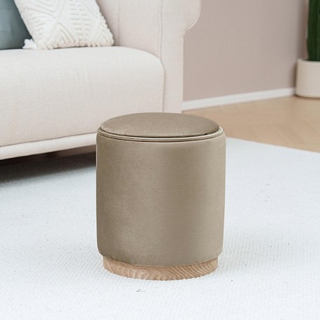 BEIGE VELVET PUFF WITH STORAGE AND TRAY