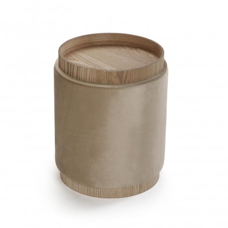 BEIGE VELVET PUFF WITH STORAGE AND TRAY