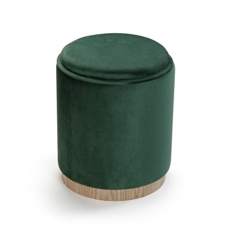 GREEN VELVET PUFF WITH STORAGE AND TRAY