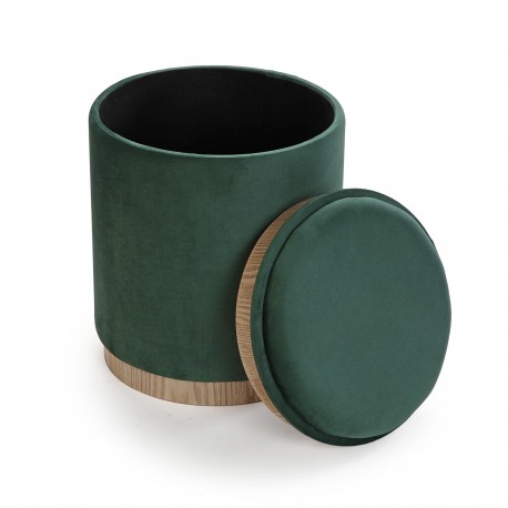 GREEN VELVET PUFF WITH STORAGE AND TRAY