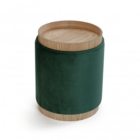 GREEN VELVET PUFF WITH STORAGE AND TRAY