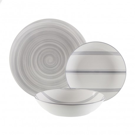 18-PIECE GREY VORTEX DINNERWARE