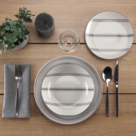 18-PIECE GREY VORTEX DINNERWARE