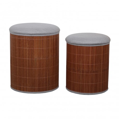 SET OF 2 GREY BAMBOO STORAGE POUFFES