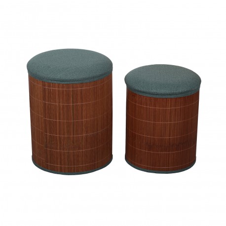SET OF 2 GREEN BAMBOO STORAGE POUFFES