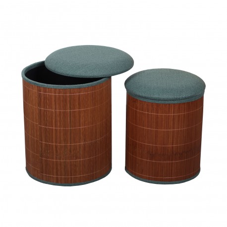 SET OF 2 GREEN BAMBOO STORAGE POUFFES