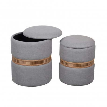 SET OF 2 GREY BAMBOO RING STORAGE POUFFES