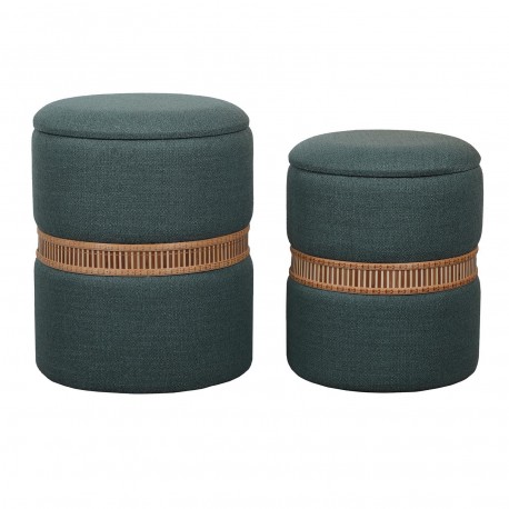 SET OF 2 GREEN BAMBOO RING STORAGE POUFFES