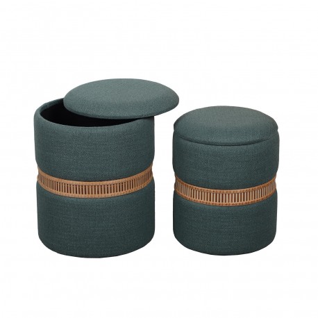SET OF 2 GREEN BAMBOO RING STORAGE POUFFES