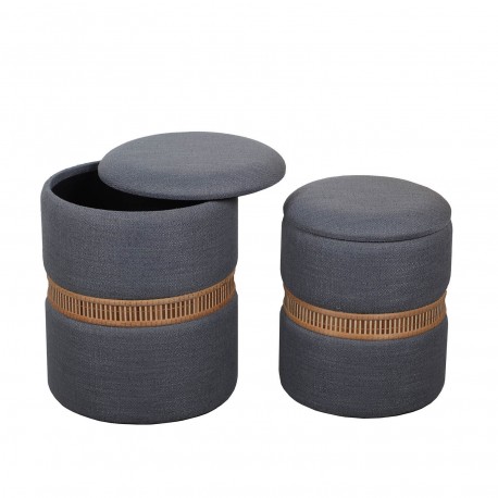 SET OF 2 DARK GREY BAMBOO RING STORAGE POUFFES
