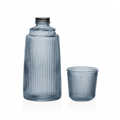 BLUE GLASS BOTTLE WITH CUP