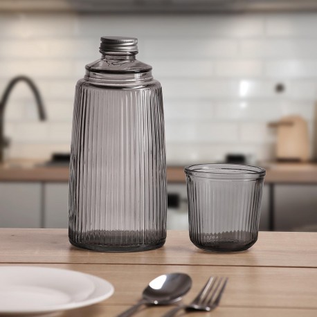 BLACK GLASS BOTTLE WITH CUP